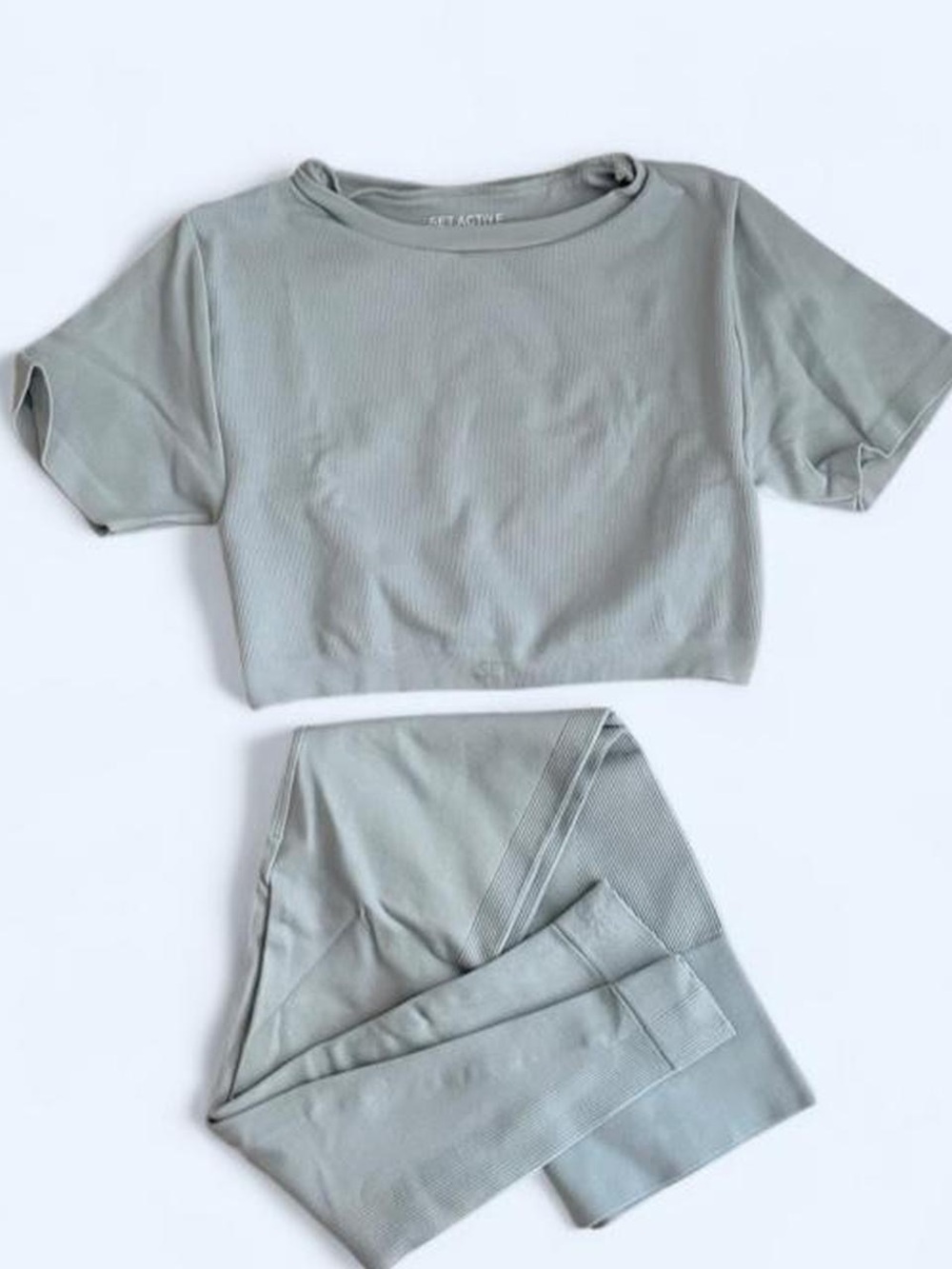 SET Active Ribbed Crop Top & High-Waist Leggings - Sage